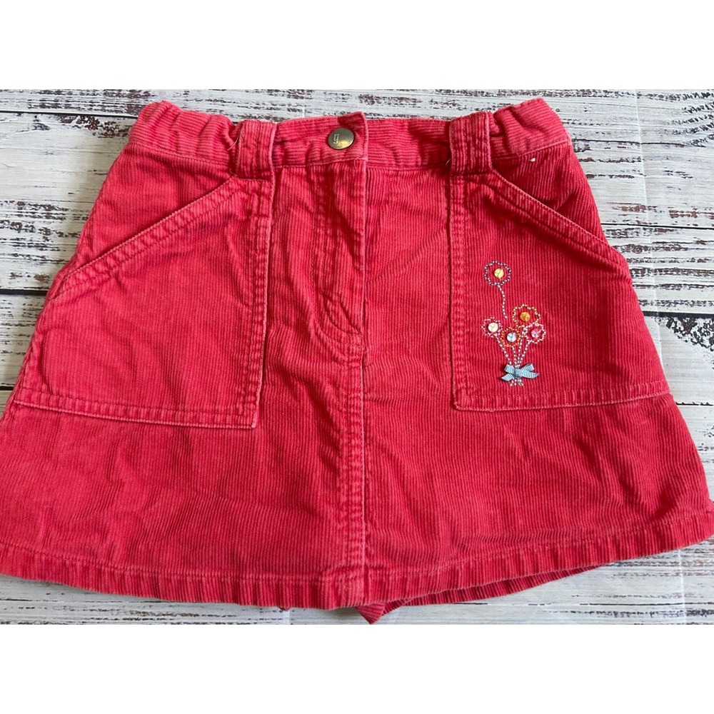 Gymboree Corduroy Skort Kids Red Floral Embroidery Adjustable Waist‎ Size 4